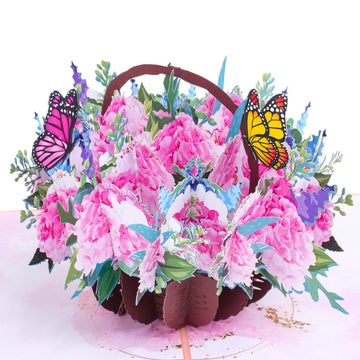 Pink Hydrangeas in Basket With Butterflies Pop-Up Card